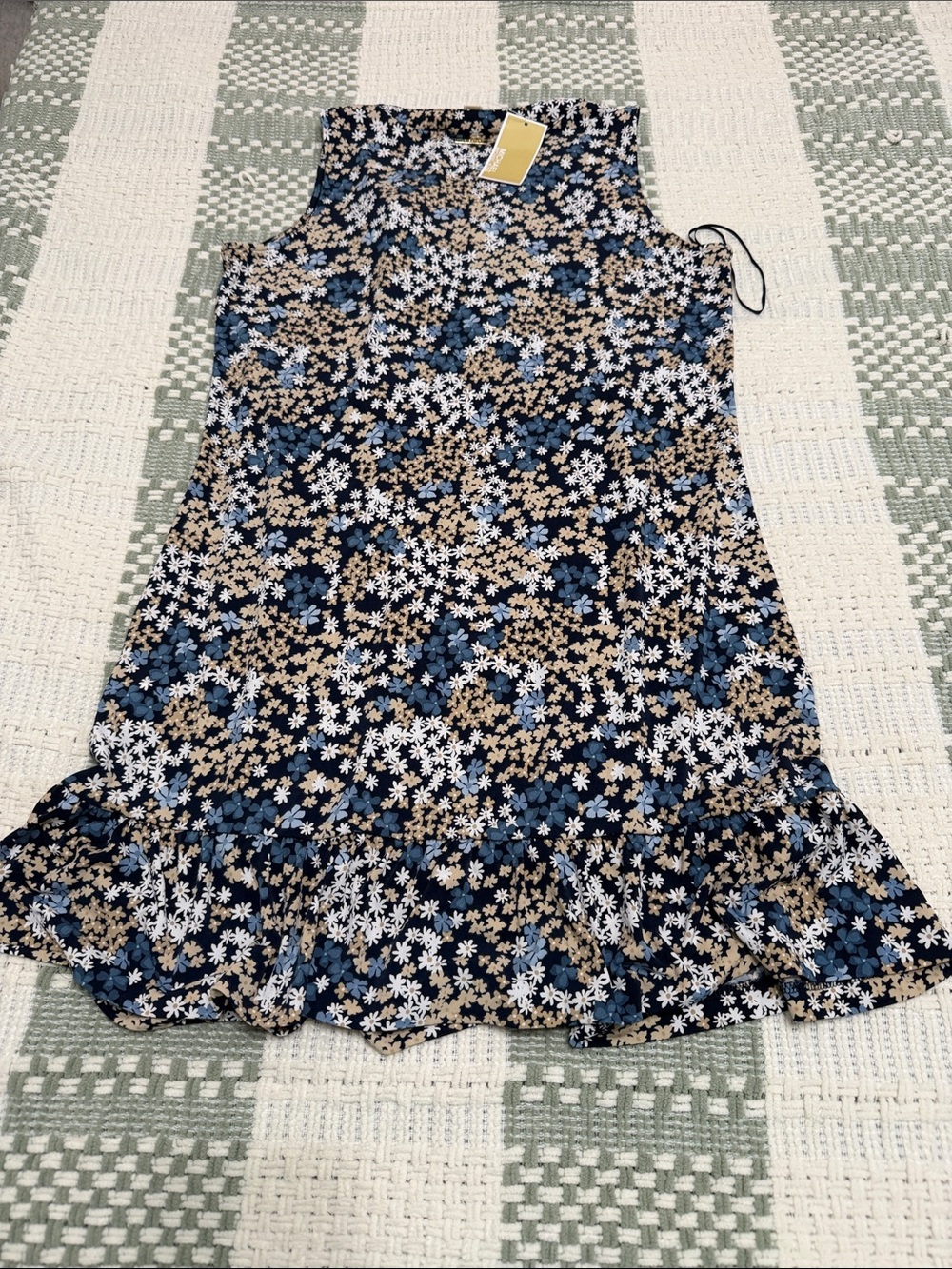 Michael Kors Navy Floral Ruffle-Hem Mini Dress